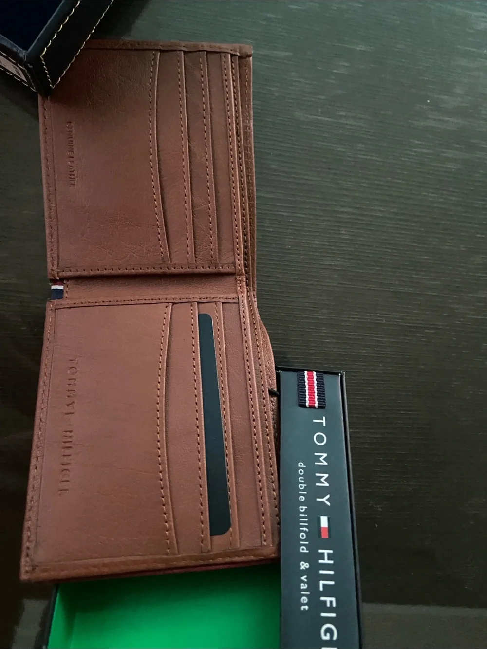 Tommy Hilfiger Brown Leather Double Billfold Wallet